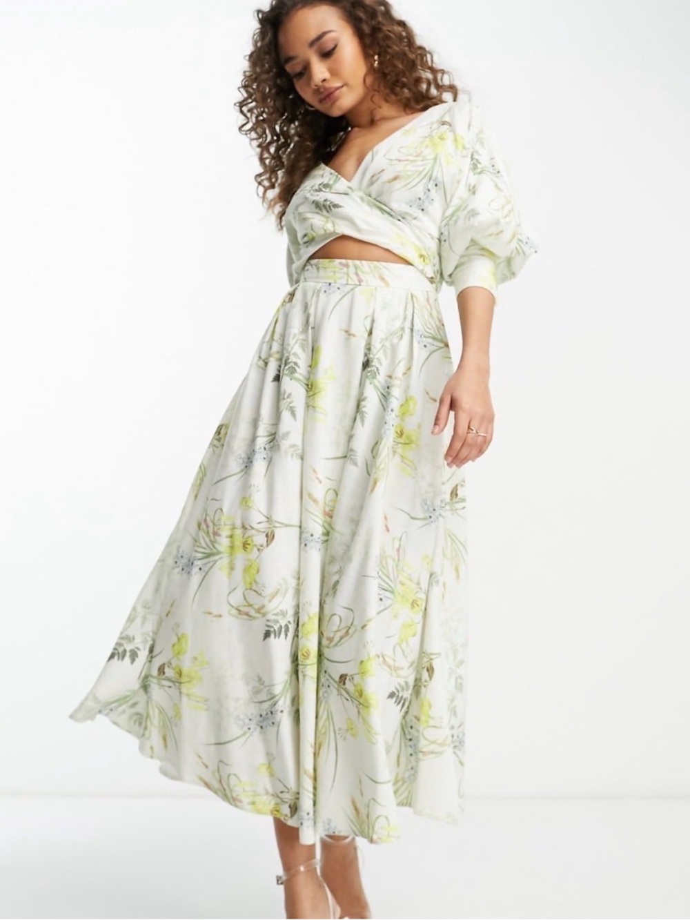 ASOS Edition Wrap Front Linen Midi Dress in Botanical Print, NWT, Size 8